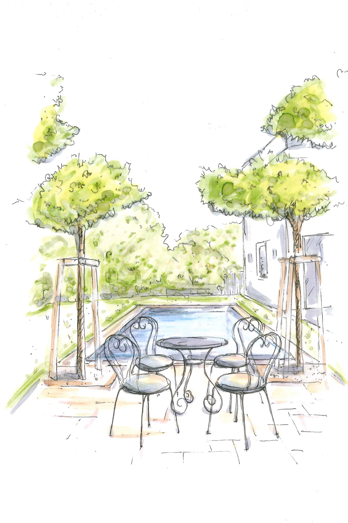 Ansicht, Garten, Naturpool, Skizze, Plan